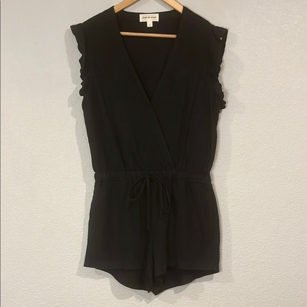 Anthropologie Cloth & Stone linen surplice flutter sleeve romper black S